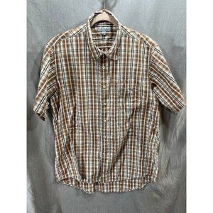 Martin Gordon Button Up Shirt Adult XL Brown White Plaid Short Sleeve Casual Men